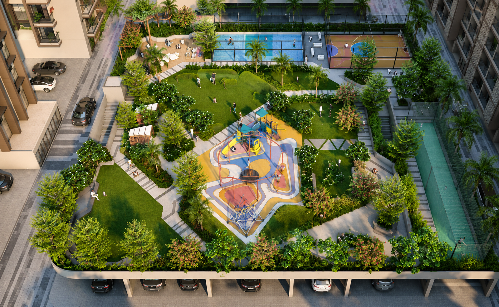 Evara rooftop garden and amenity deck