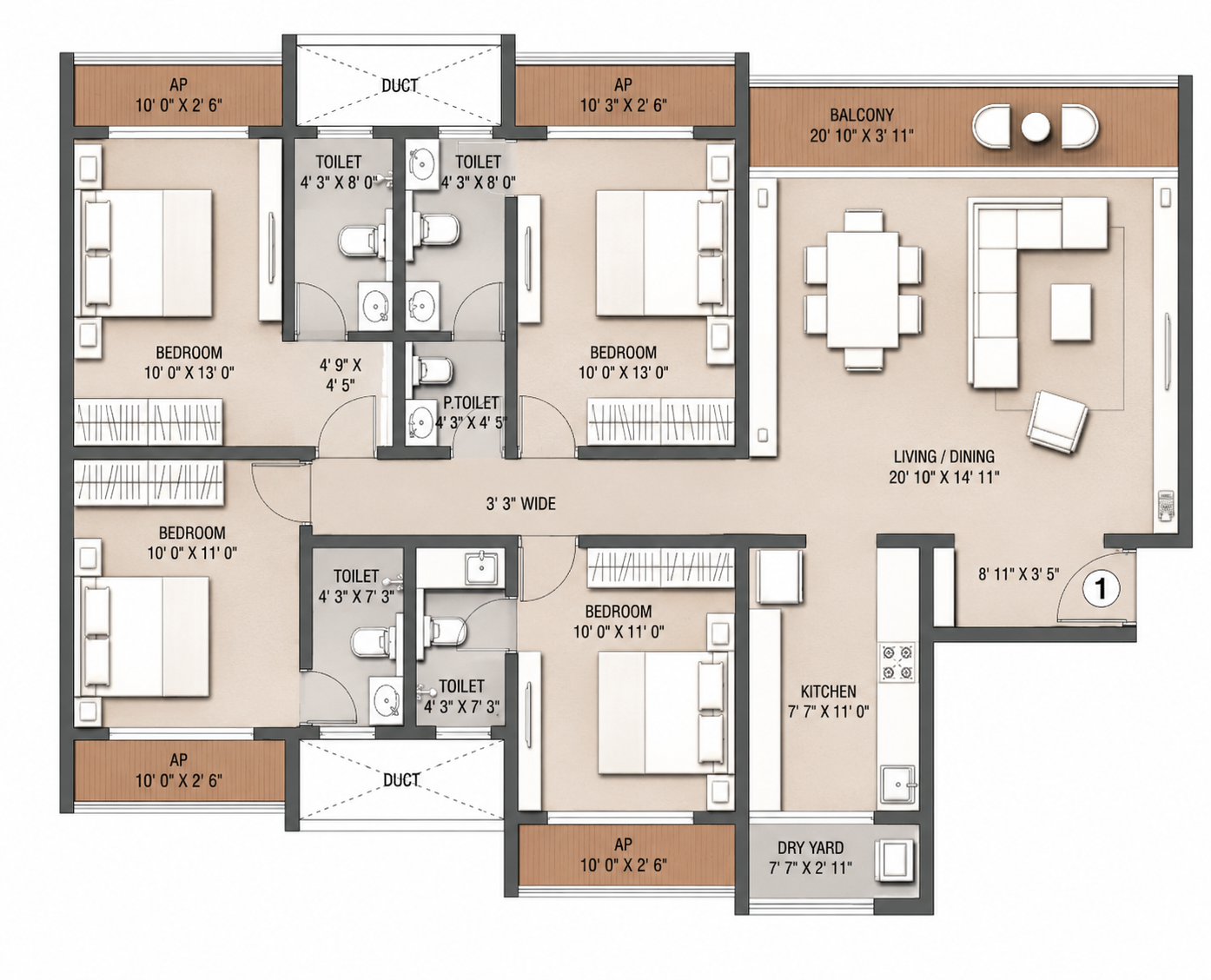 Evara 4 BHK floor plan