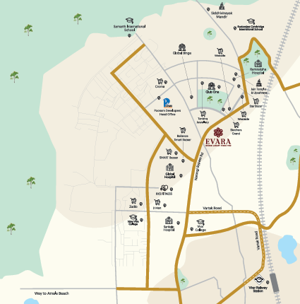 Map of Evara and nearby landmarks in Virar West