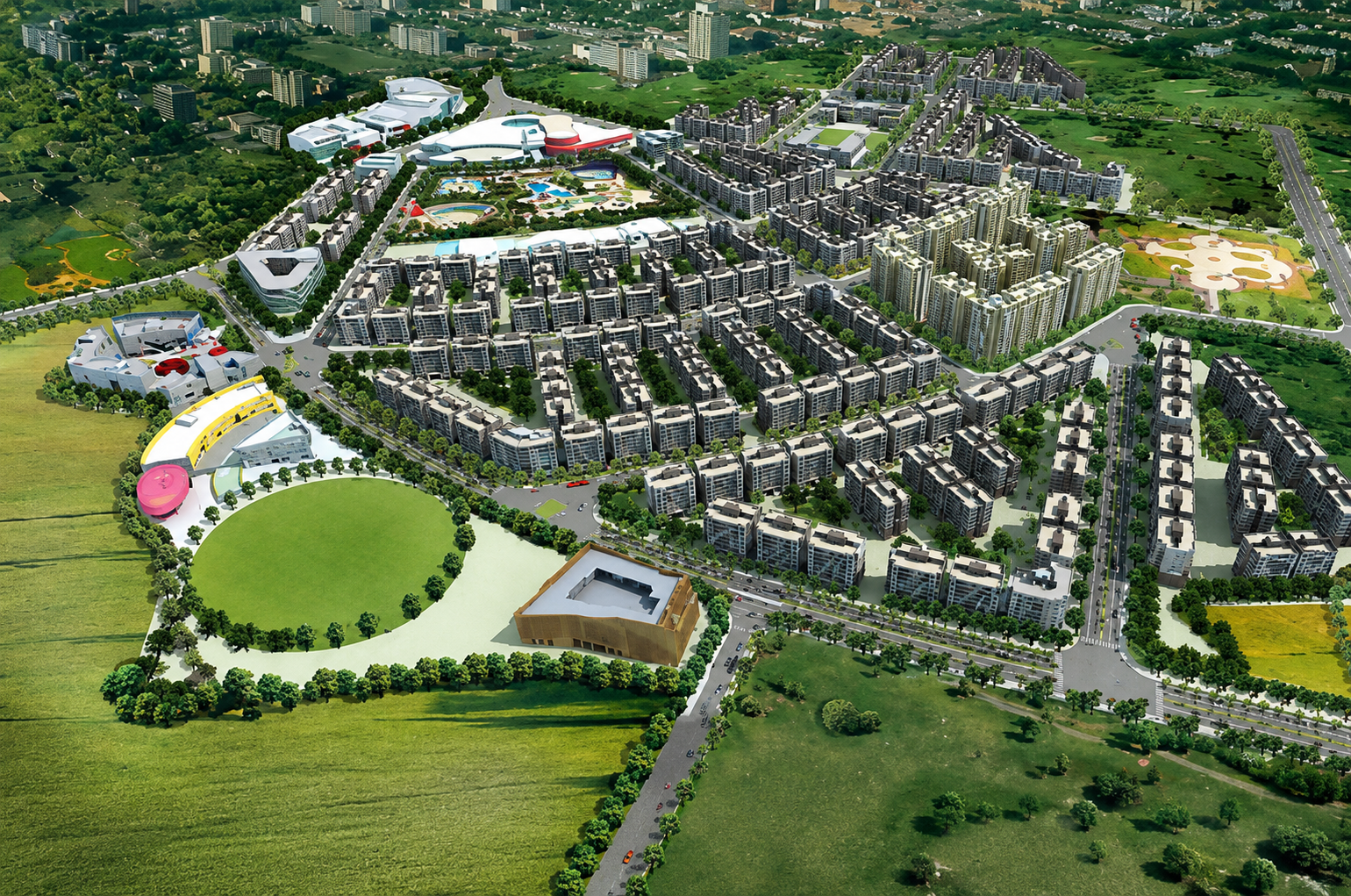 Aerial view of a Nirmal Homes township development